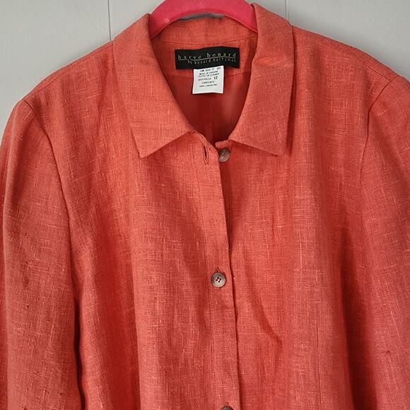 Harve Bernard Linen Blend Button Front Blouse Top Sz 12 Pink - Picture 2 of 11